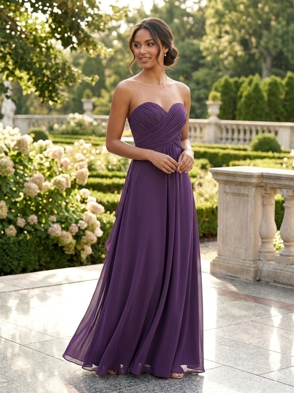 Allure Bridals Bridesmaids 1267 Eggplant Chiffon Strapless Gown Dress 10